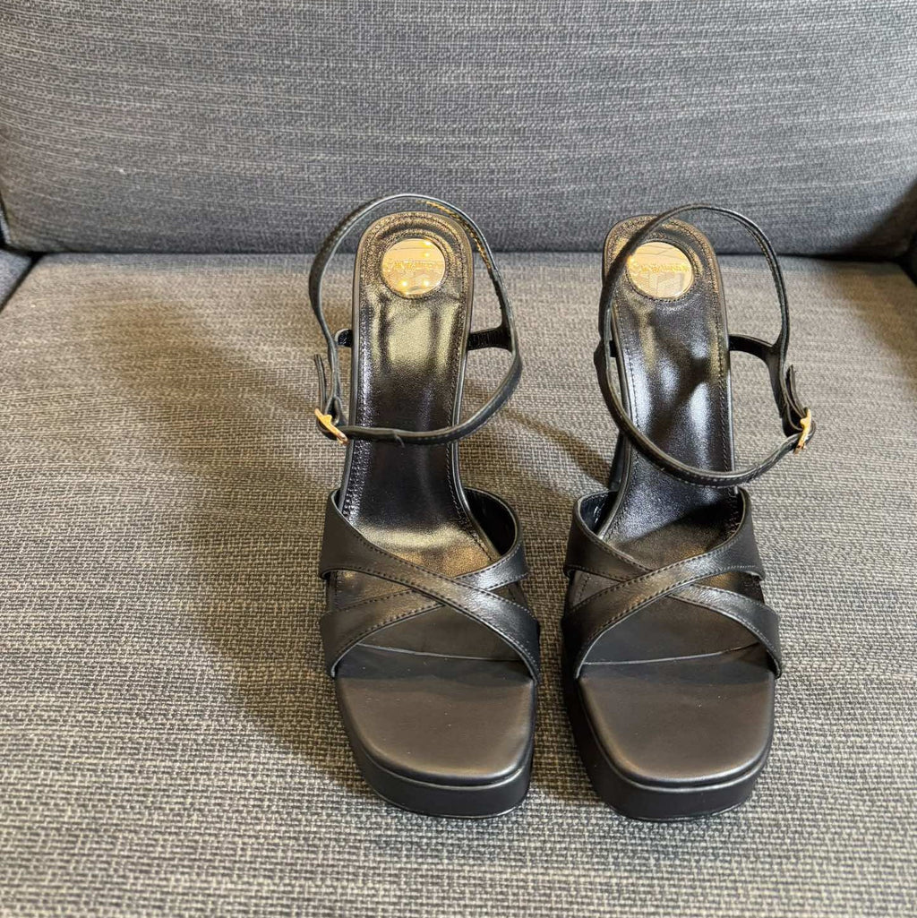 YSL 26S CROSS-STRAP SANDALS 150 MM IN BLACK CALFSKIN