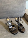 YSL 26S CROSS-STRAP SANDALS 150 MM IN BLACK SATIN