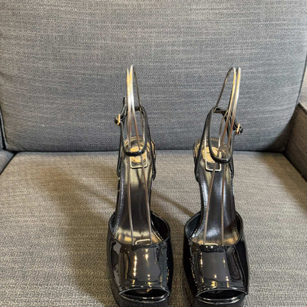 YSL 26S PLATFORM SANDALS 150 MM IN BLACK PATENT CALFSKIN
