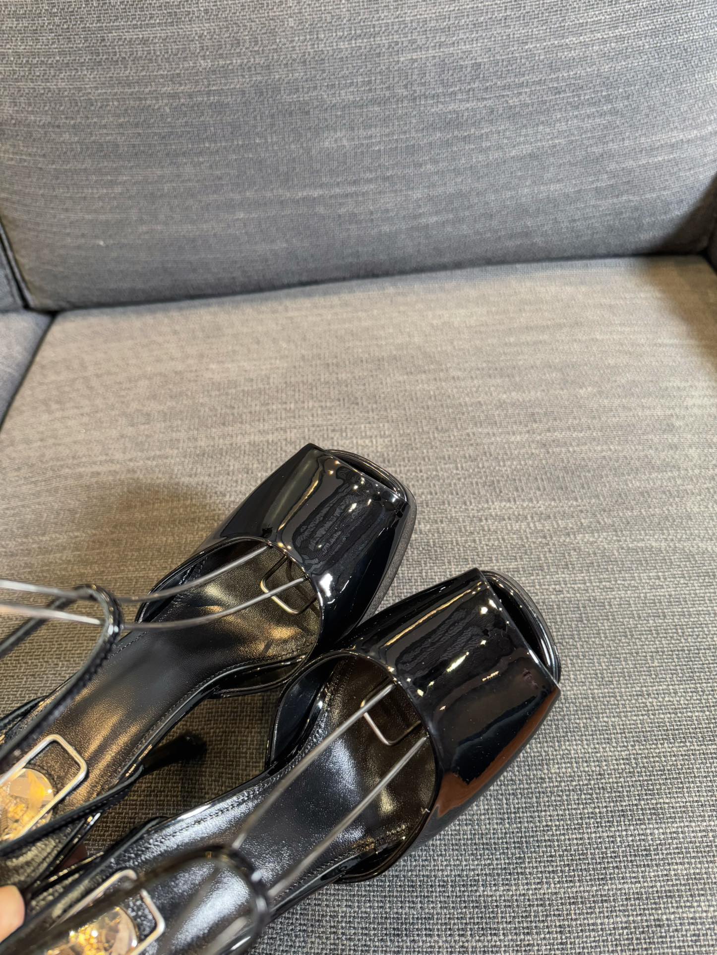 YSL 26S PLATFORM SANDALS 150 MM IN BLACK PATENT CALFSKIN