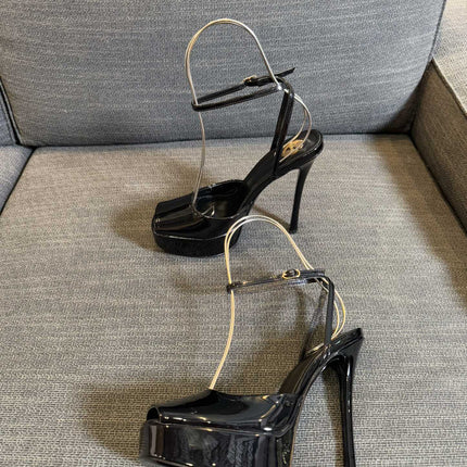 YSL 26S PLATFORM SANDALS 150 MM IN BLACK PATENT CALFSKIN