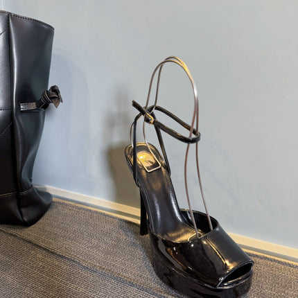 YSL 26S PLATFORM SANDALS 150 MM IN BLACK PATENT CALFSKIN