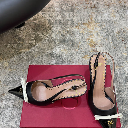 VALENTINO 26S BOW SLINGBACKS 45 MM IN BLACK CALFSKIN