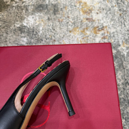 VALENTINO 26S BOW SLINGBACKS 75 MM IN BLACK CALFSKIN