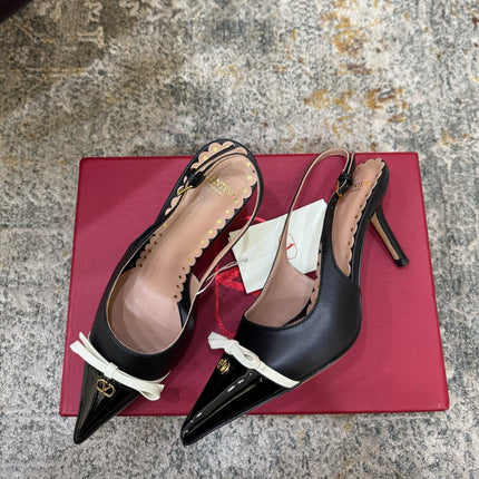 VALENTINO 26S BOW SLINGBACKS 75 MM IN BLACK CALFSKIN