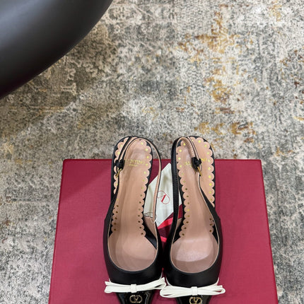 VALENTINO 26S BOW SLINGBACKS 75 MM IN BLACK CALFSKIN