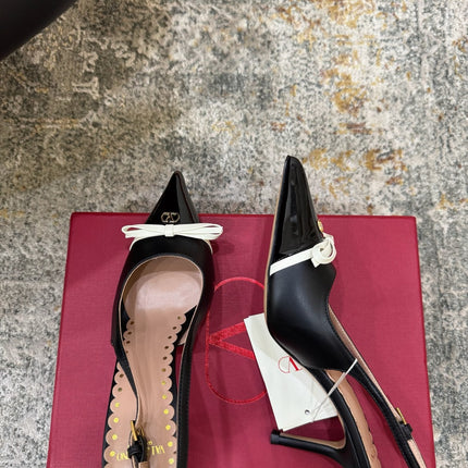 VALENTINO 26S BOW SLINGBACKS 75 MM IN BLACK CALFSKIN