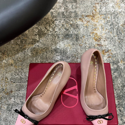 VALENTINO 26S BOW HIGH HEELS 75 MM IN NUDE AND LIGHT PINK CALFSKIN