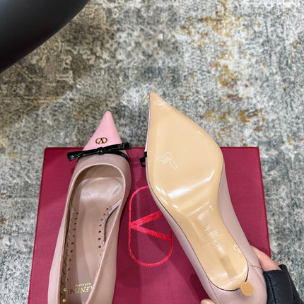 VALENTINO 26S BOW HIGH HEELS 75 MM IN NUDE AND LIGHT PINK CALFSKIN