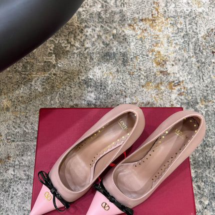 VALENTINO 26S BOW HIGH HEELS 75 MM IN NUDE AND LIGHT PINK CALFSKIN