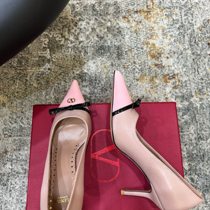 VALENTINO 26S BOW HIGH HEELS 75 MM IN NUDE AND LIGHT PINK CALFSKIN