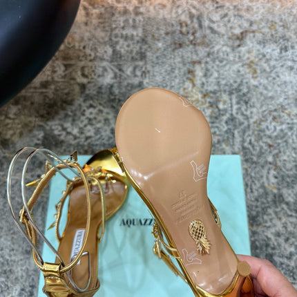 AQUAZZURA 26S BUTTERFLY SANDALS 95 MM IN GOLD CALFSKIN