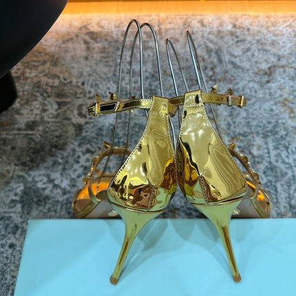 AQUAZZURA 26S BUTTERFLY SANDALS 95 MM IN GOLD CALFSKIN