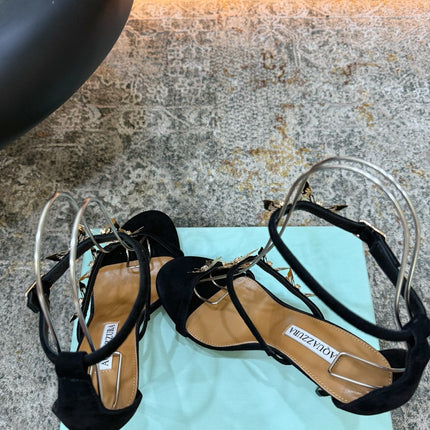 AQUAZZURA 26S BUTTERFLY SANDALS 95 MM IN BLACK SUEDE 