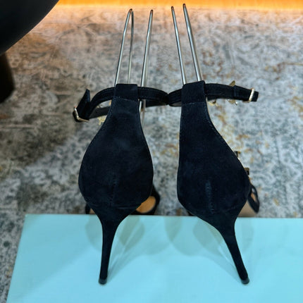 AQUAZZURA 26S BUTTERFLY SANDALS 95 MM IN BLACK SUEDE 