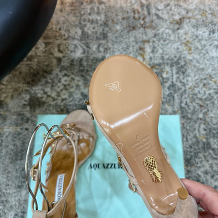 AQUAZZURA 26S BUTTERFLY SANDALS 95 MM IN BEIGE SUEDE 