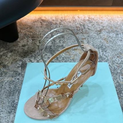 AQUAZZURA 26S BUTTERFLY SANDALS 95 MM IN BEIGE SUEDE 