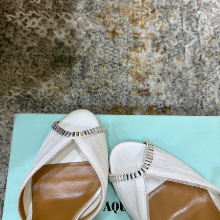 AQUAZZURA 26S PEEP-TOE SANDALS 100 MM IN WHITE MESH AND SATIN