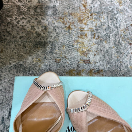 AQUAZZURA 26S PEEP-TOE SANDALS 100 MM IN BEIGE MESH AND SATIN