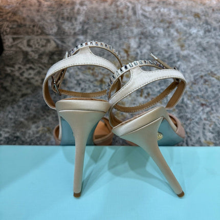 AQUAZZURA 26S PEEP-TOE SANDALS 100 MM IN BEIGE MESH AND SATIN
