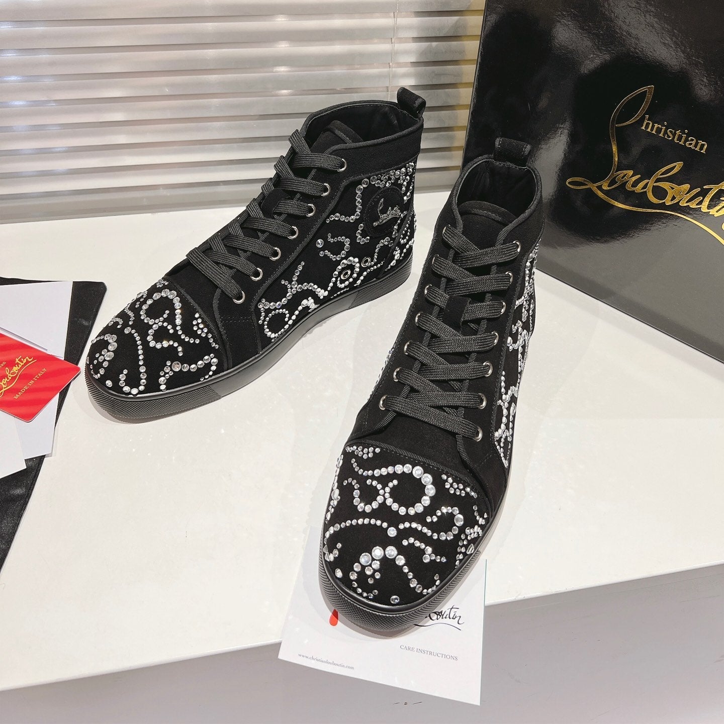 OCTOLOUIS STRASS STUDDED HIGH-TOP SNEAKERS IN BLACK VELVET