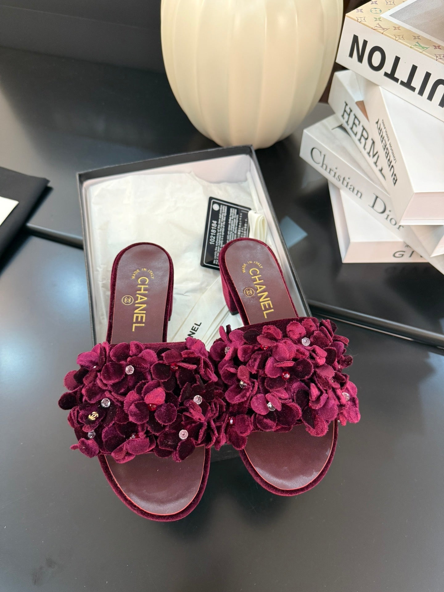 MID HEEL 45 MM MULE IN PLUM PURPLE VELVET