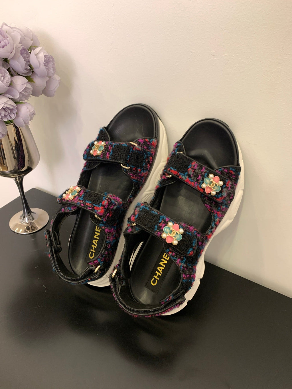 SANDAL 25S IN COLOR FULL TWEED WITH LAMBSKIN