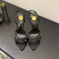 YSL 26S HIGH-HEELED SANDALS 105 MM IN BLACK SATIN