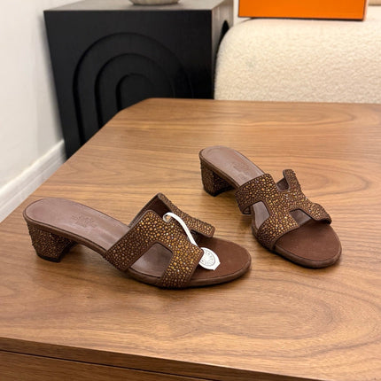 HM 26S OASIS SANDAL IN DARK BROWN SUEDE WITH CRYSTALS