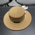 MIUMIU SMALL-BRIM STRAW HAT IN BEIGE AND PEARL EMBELLISHED