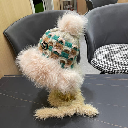 BEANIE HAT IN COLORFUL WOOL AND RABBIT FUR 392116