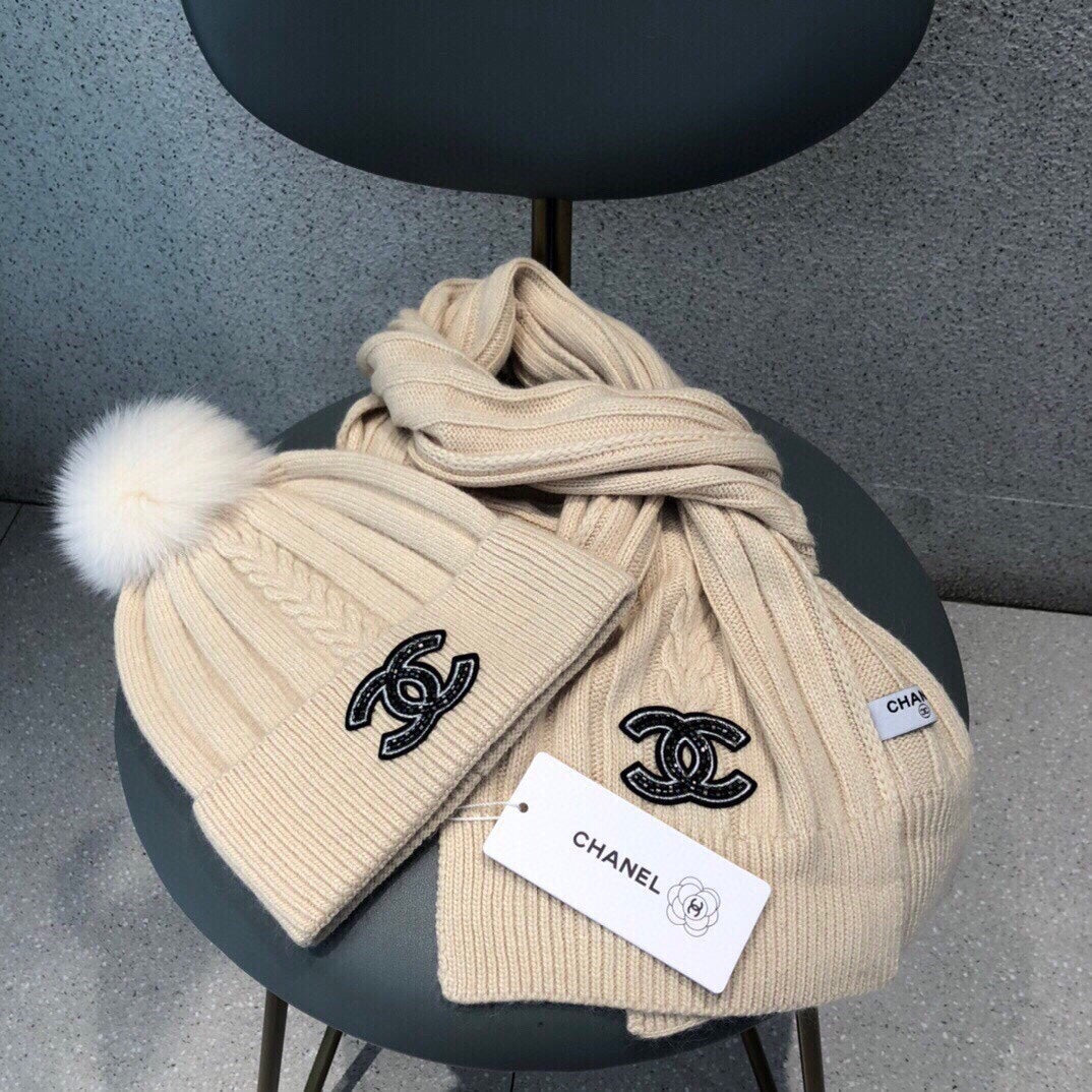 SET SCARF AND HAT IN BISQUE BEIGE WOOL 420821