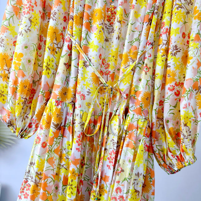ZIMMERMANN 26S DRAWSTRING FLORAL MIDI DRESS 284