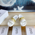 SLIDES SANDAL IN WHITE TPU LIGHT GOLD OMBRE TO WHITE STRAP EMBOSSED LOGO