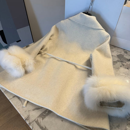 MAX MARA 25S CASHMERE COAT WITH FOX FUR TRIM 204