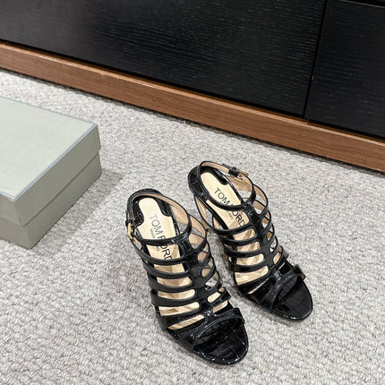 HIGH SANDAL 10 CM IN BLACK CALFSKIN