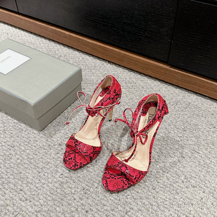 HIGH HEEL 10 CM SANDAL IN ROSE RED MIX BLACK CALFSKIN 684355