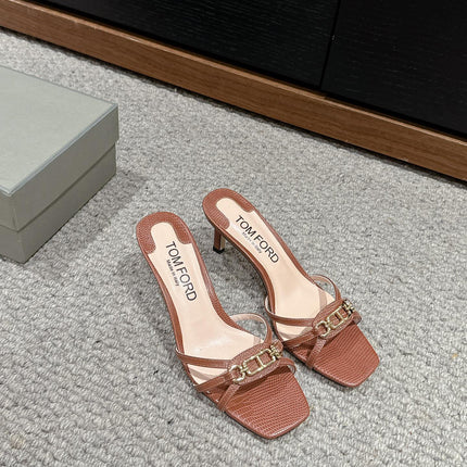 WHITNEY HIGH 6 CM MULE IN RED BROWN CROCODILE LEATHER