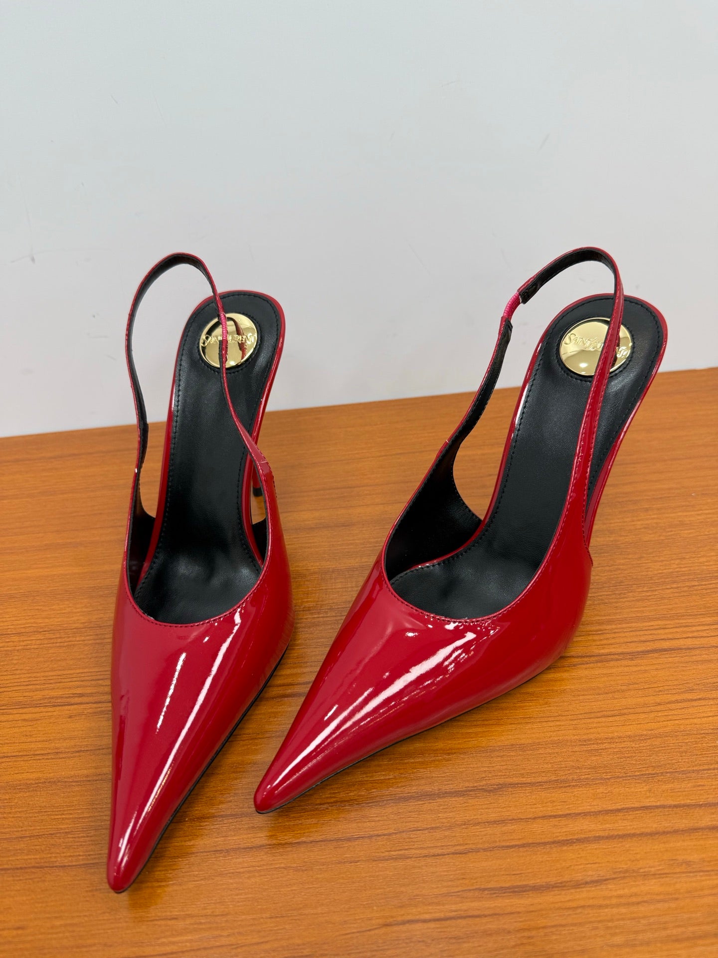 YSL 26S HEELED SLINGBACKS 100 MM IN RED GLOSSY CALFSKIN