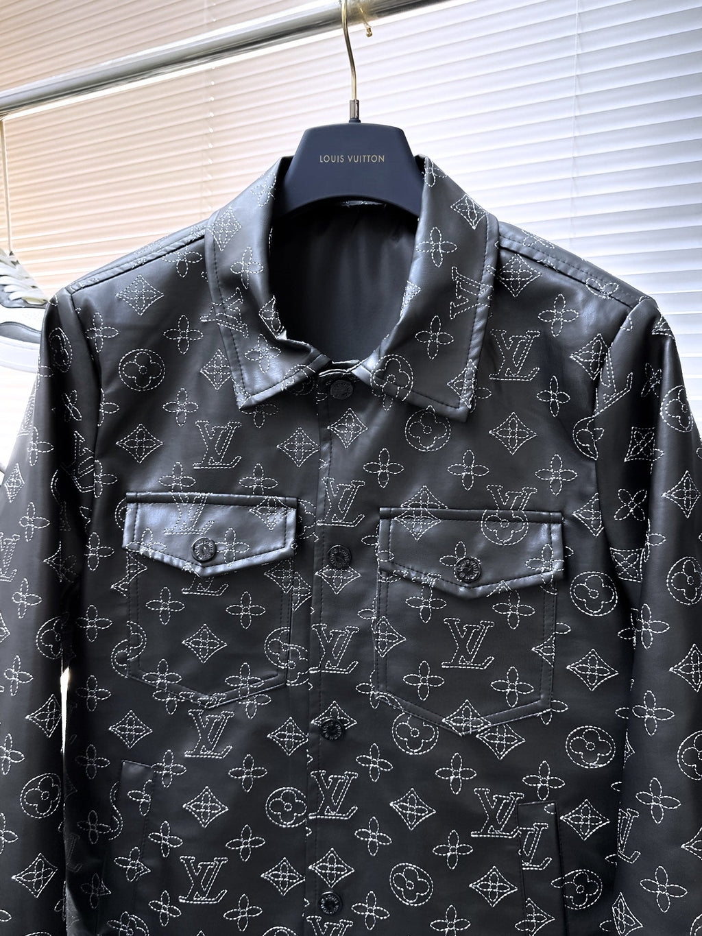 LV SHIRT JACKET IN BLACK MONOGRAM EMBROIDERED CALFSKIN 239119