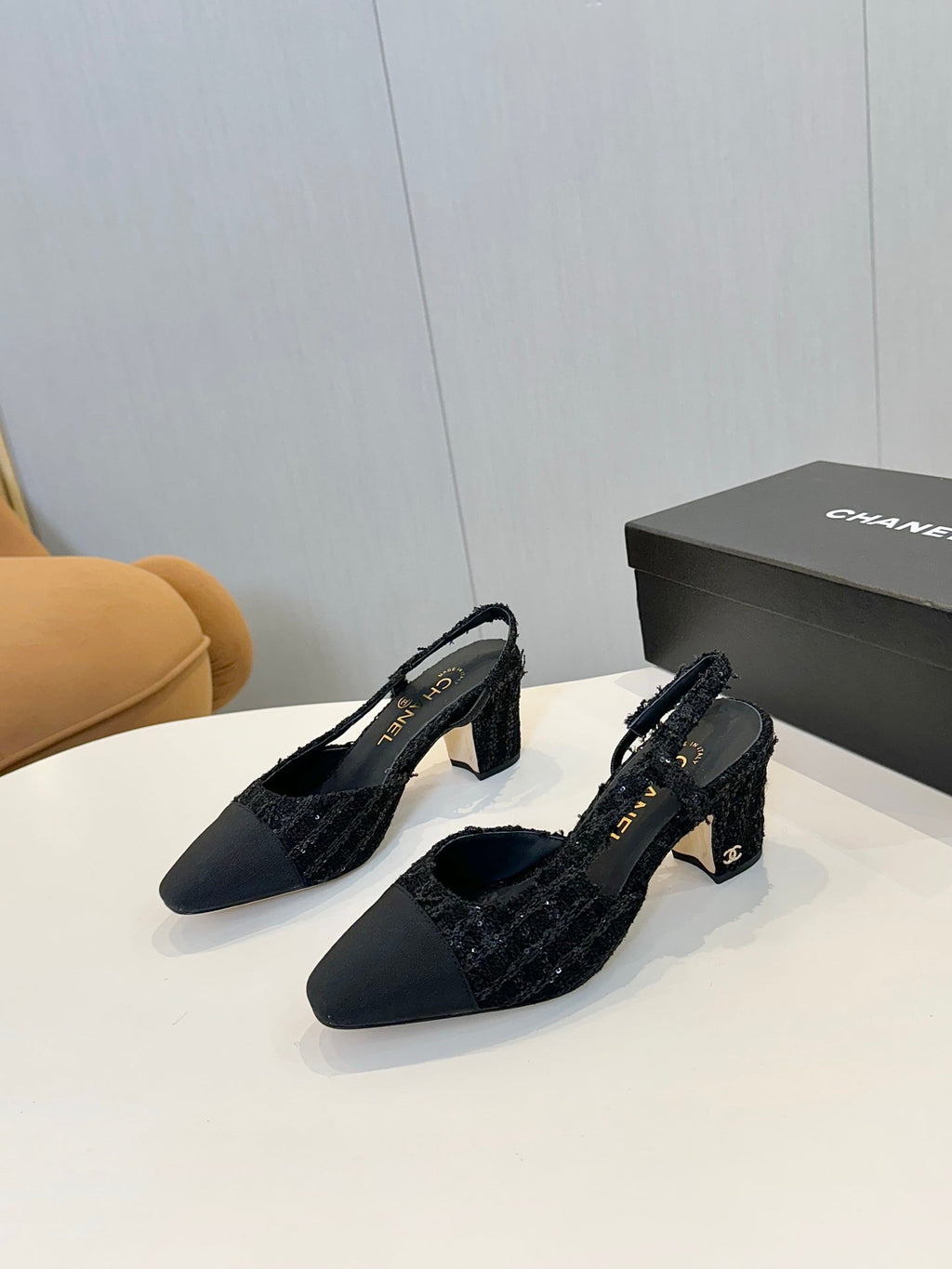 CC SLINGBACK 25S 65 MM IN BLACK TWEED MIX SEQUINS