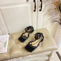 STRETCH LACE-UP FLAT SANDAL IN BLACK METALLIZED MESH AND LEATHER