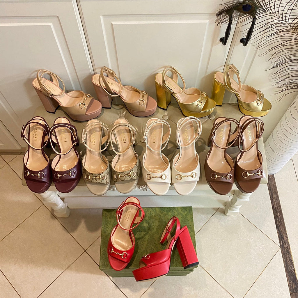 GG HORSEBIT PLATFORM SANDAL IN WINE RED SHEEPSKIN