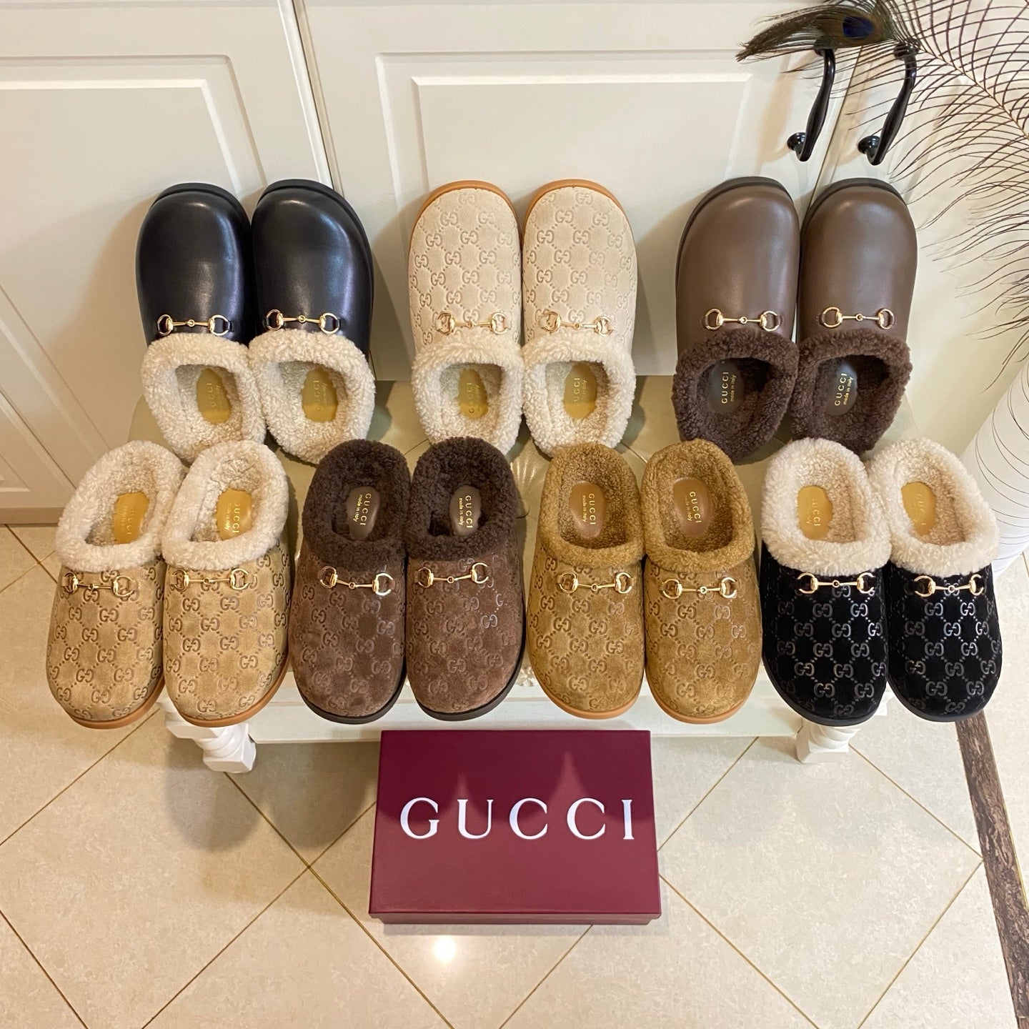 SHEARLING MULE IN DARK BROWN MONOGRAM SUEDE