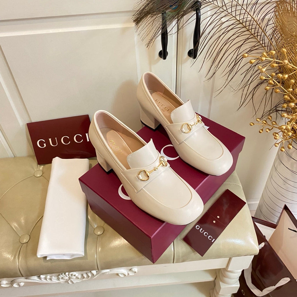 GUCCI 26S HORSEBIT LOAFERS 55 MM IN IVORY SMOOTH CALFSKIN
