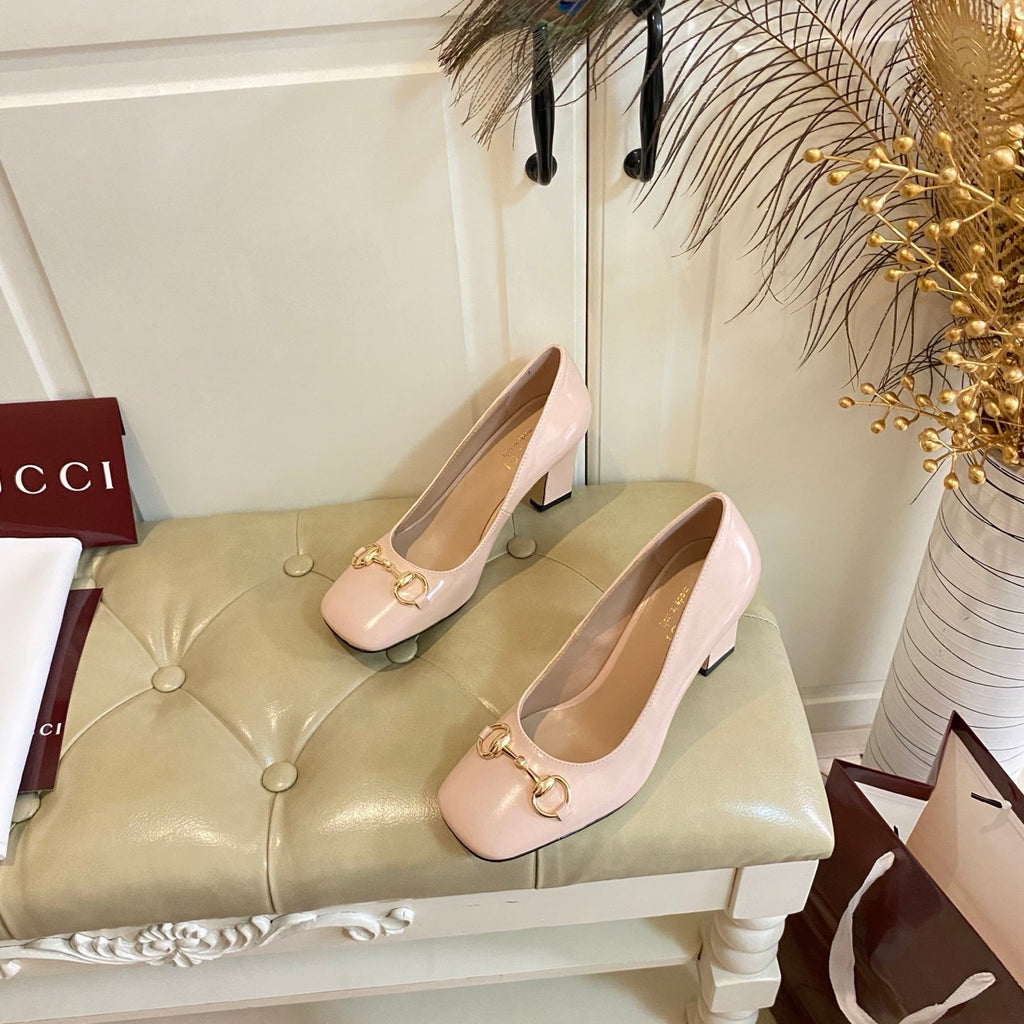 GUCCI 26S HORSEBIT MID-HEEL PUMPS 75 MM IN NUDE PINK CALFSKIN