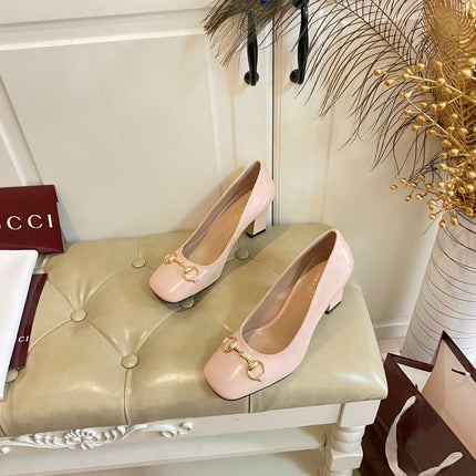 GUCCI 26S HORSEBIT MID-HEEL PUMPS 75 MM IN NUDE PINK CALFSKIN