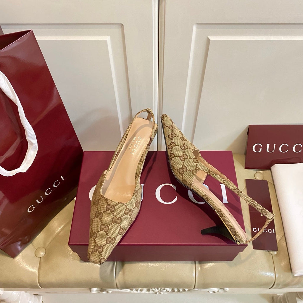 GUCCI 26S SLINGBACK 55 MM IN DARK BEIGE CANVAS