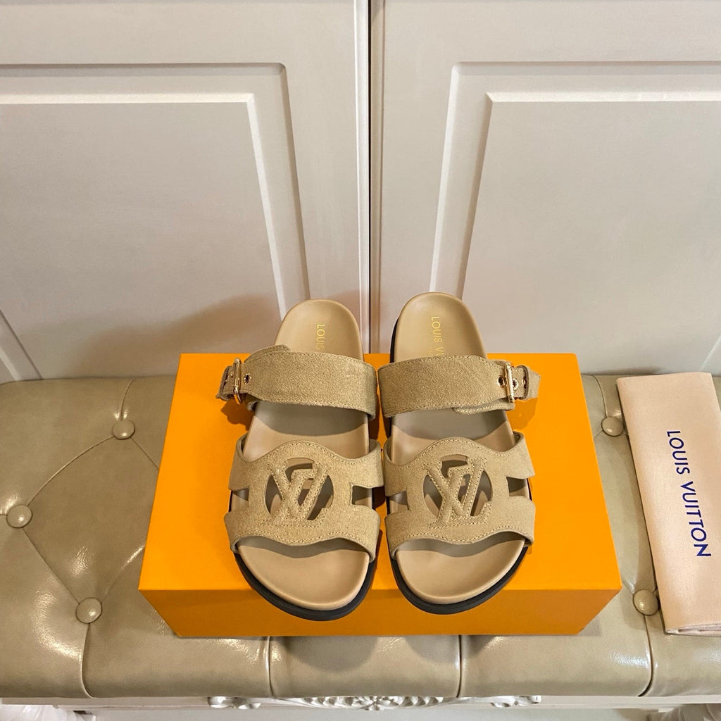 LV 26S ISOLA COMFORT MULES IN DARK BEIGE SUEDE