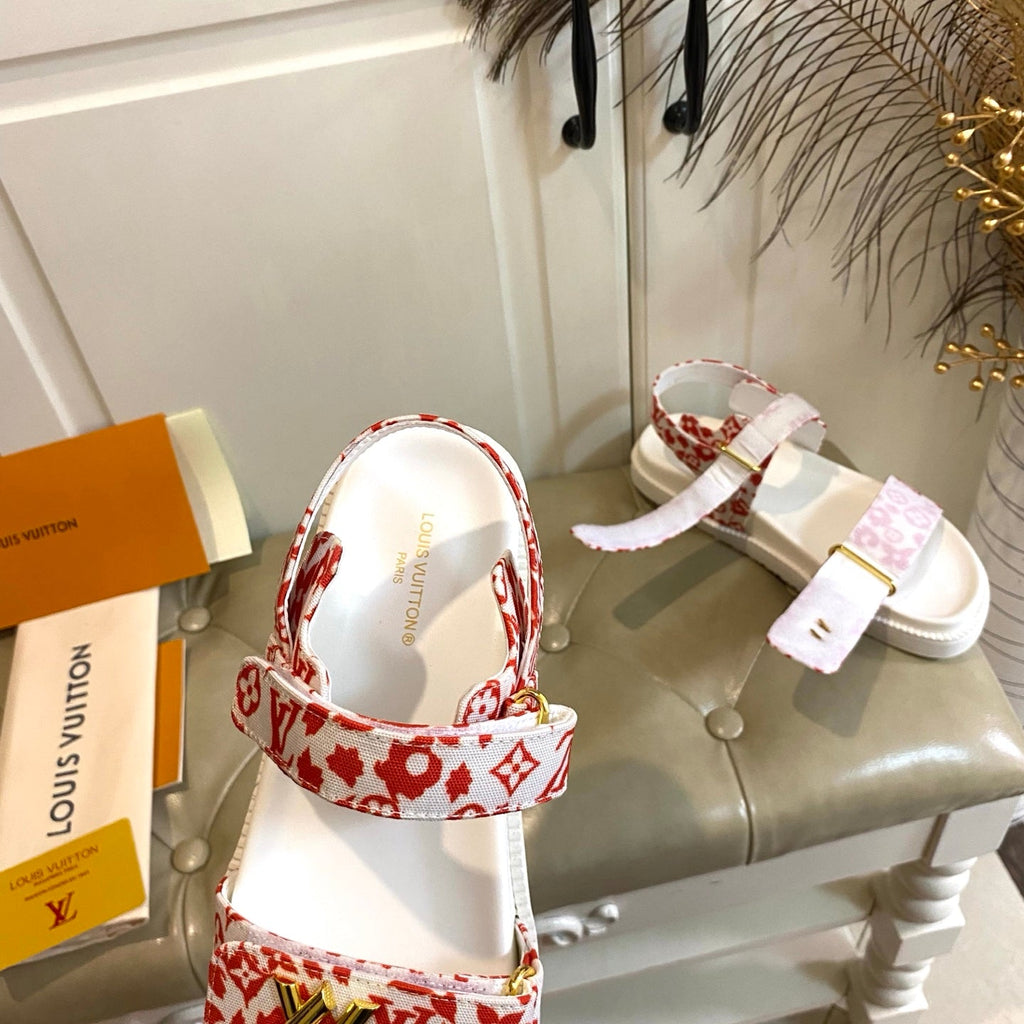 LV 26S SANDALS IN WHITE AND ORANGE CANVAS